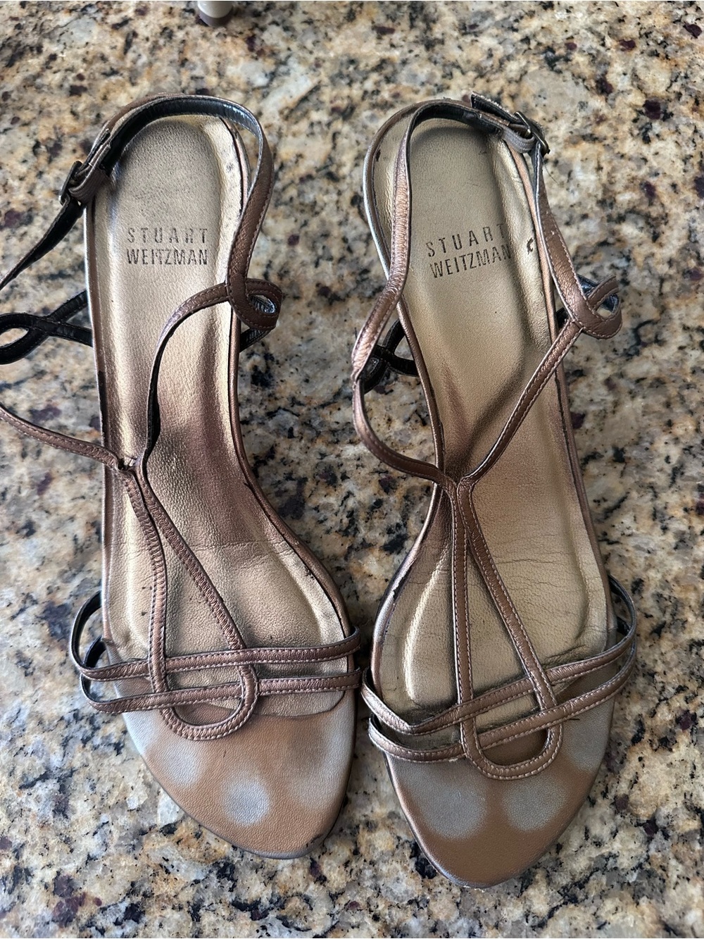 Stuart Weitzman Bronze Metallic Strappy Heels